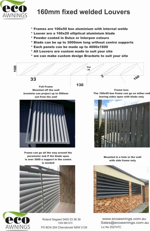 Privacy Screen  with Adjustable 160mm Vertical Louvers Blades  in a fixed frame - Image 4