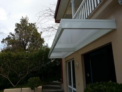 Slimline Awnings  - White Frame  over a Door