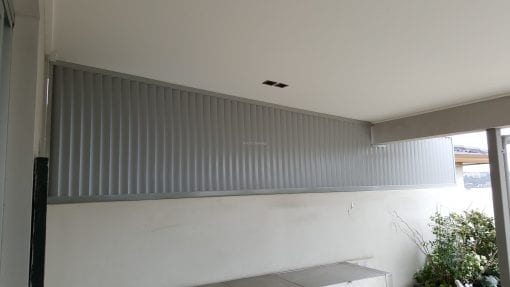 Privacy Screen Louvers  with fixed welded Louvers in a fixed frame running Vertically with a angled roof - Image 5