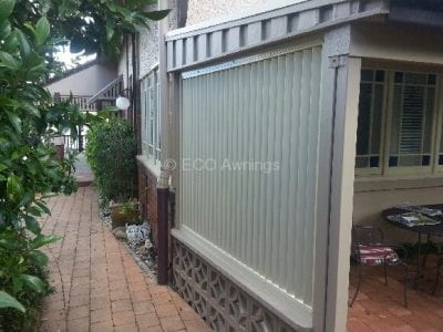 Privacy Screen Louvers  with fixed welded Louvers in a fixed frame running Vertically