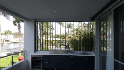 Privacy Screen  with Adjustable 160mm Vertical Louvers Blades  in a fixed frame
