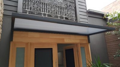 Slimline 50 Canter Lever awning with twin wall polycarb